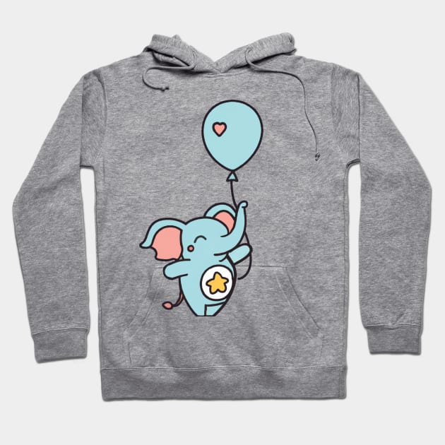 Baby Blue Elephant Holding Balloon Hoodie by FlippinTurtles